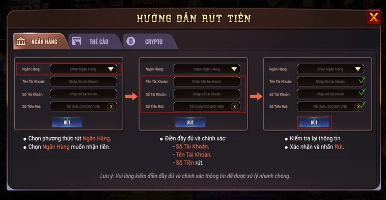 Rút Tiền Vào Tài Khoản Ngân Hàng Tại BomWin