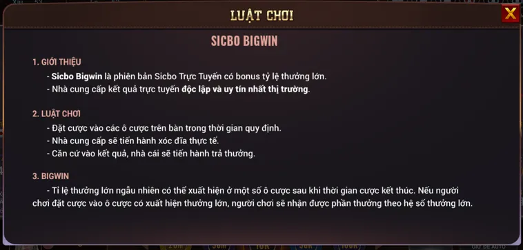 Sicbo BigWin Tại BomWin Sảnh Cược Xúc Xắc Đỉnh Cao Dành Cho Các Cao Thủ